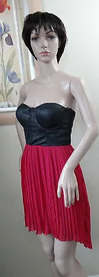 MATERIAL GIRL Black Corset&cerice Red Harmonica Pleat Asymmetrical DressS Or M • $20