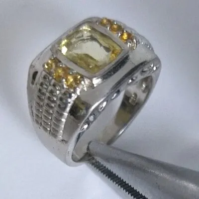 Sterling Silver Men's Yellow Citrine Topaz 10mm Wide Ring Band SZ 10 • $39.99