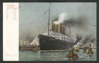 Harbor Scene New York Steamer Kaiser Wilhelm II Undivided Back Postcard 1906 • $6.39