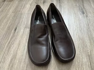 Vintage Via Spiga Italy Dark Brown Leather Slip On Dress Shoes Size 12 • $29.99