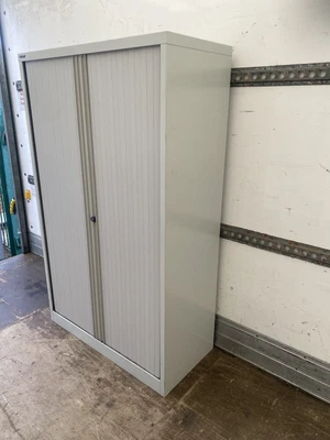 £165 • Buy Bisley 1.65m Double Door Side Tambour In Goose Grey With Three Shelves And Key
