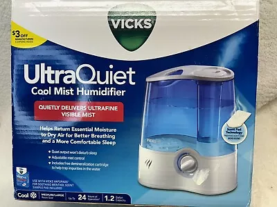 Vicks UltraQuiet Cool Mist Humidifier 1.2Gal Med/Lg Room Up To 24Hrs V5100NS New • $29.99