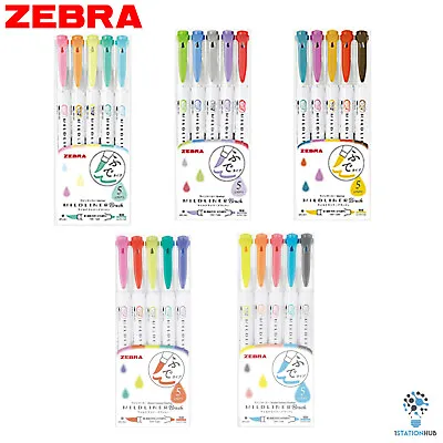 Zebra Mildliner Brush Pens Markers | Double Sided Highlighter  - 5 Colour Set • $36.19