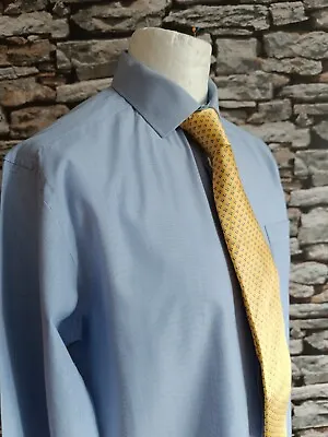 Marks & Spencer Collection Men's Blue Cotton Shirt Slim Fit Size 16.5  Collar • £10.95
