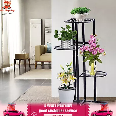 4 Tier Metal Plant Stand Garden Decor Planter Holder Flower Pot Shelf Rack Black • $28