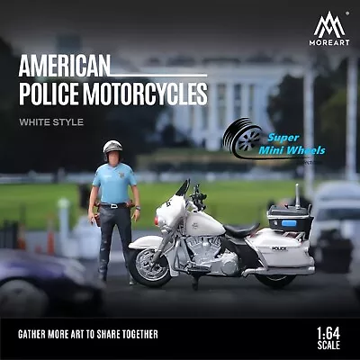 MoreArt 1:64 American Police Motorcycle White - Resin Motorcycle With Figure • $24.99