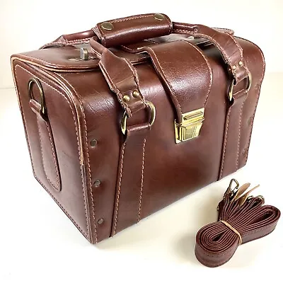 $30 • Buy Vintage Tucky Brown Leather Hard Side Camera Bag Case Apothecary Style W/ Strap
