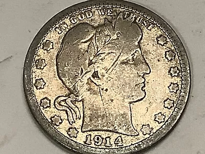 1914-S. Barber Quarter. 90% Silver 10% Copper • $96