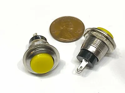 2 Pieces Yellow Small N/O Momentary 12mm Push Button Switch Round 12v On Off G23 • $8.44