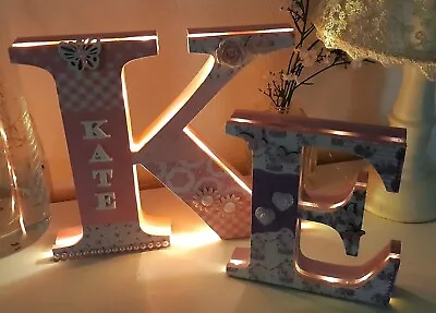 ❤ Initial Capital Letter Illuminated Fairy Light Up Personalised Name MDF Wood ❤ • £22