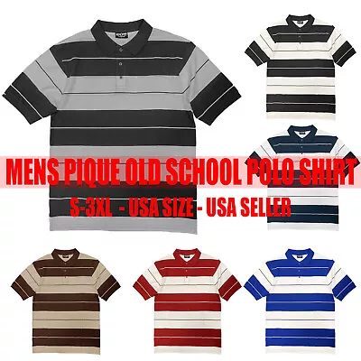 Mens Short Sleeve Striped Pique Polo Shirt Top Summer Casual Midweight S - 3XL • $21.99