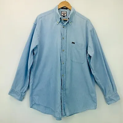 $19.95 • Buy Vintage FACONNABLE Blue Chambray Cotton Button Down Long Sleeve Shirt Mens Large