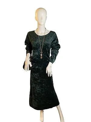 Vintage 70's New Visions Green Crushed Velvet Maxi Dress Sz M • $20