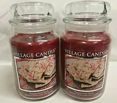 Village Candle Lot (2) PEPPERMINT BARK Large Jar Candle Two Wicks  • $49.99