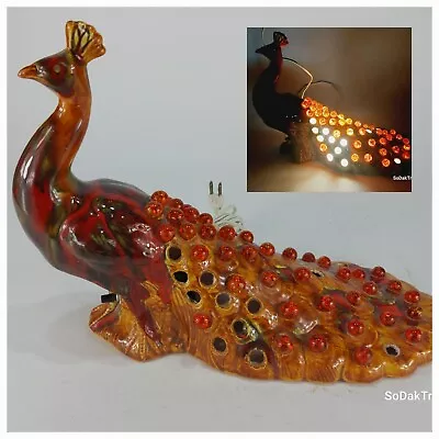 $71.99 • Buy Vintage 1960s MCM TV Lamp Ceramic Peacock Lighted Orange