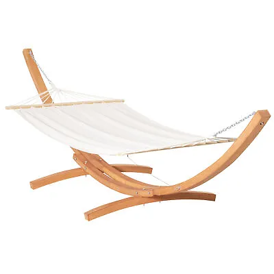 Outsunny Outdoor Garden Hammock Swing Hanging Bed W/Wooden Stand For Patio White • £148.99