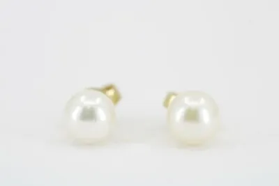 18K Yellow Gold Mikimoto 6mm Akoya Pearl Stud Earrings ~ Free Shipping! • $380.69