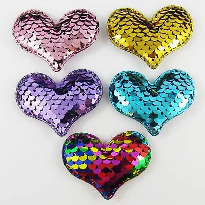 10pcs Sequins Heart Padded Puffy Patch Craft Embellishment 41x54mm Select Colour • $6.99