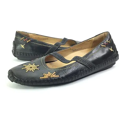 Pikolinos  Leather Slip On Mary Jane Ballet Flats 36 /US 5.5-6 Floral Embroidery • $40.38