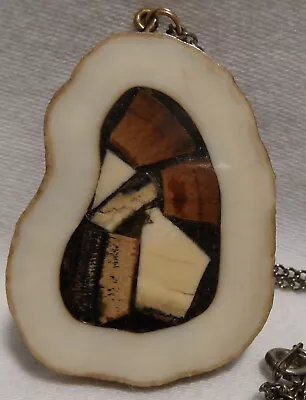 Artisan Handmade Custom Fossilized Mastodon Mosaic Pendant W/ Chain Jewelry • $86.99