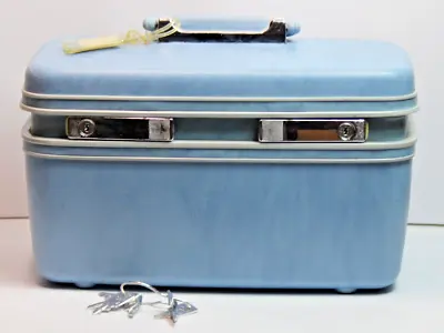 Vintage Samsonite Profile Makeup Train Beauty Case W/ Tray & Mirror  & Key Blue • $46.99