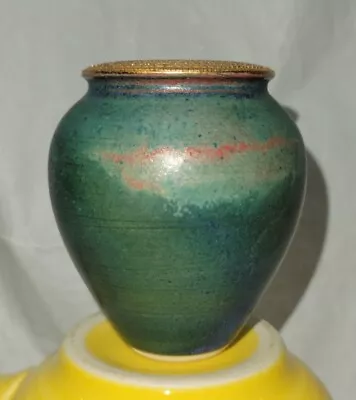 VERA RUSSELL Art Pottery Vase  Southwestern 22kt Gold Signed 3 Inch #4630 • $55.25