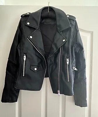 BLANK NYC Sz S Black Vegan/faux Leather Moto Biker Jacket Asymmetric Zip Front • $28