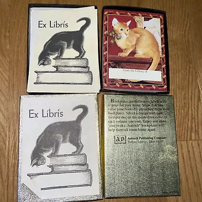 Vintage  CAT ON BOOKS  (Ex Libris) Antioch Bookplate Co.  2 Box Sets  50 Labels • $22.99