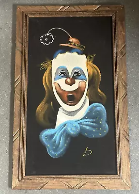 Incredible Vintage Black Velvet Clown Painting By D? Or B? 1970s? • $500