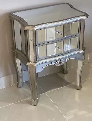 Argent Mirrored 2 Drawer Bedisde Cabinet Lamp Side Table Bedroom Antique Silver • £129.95