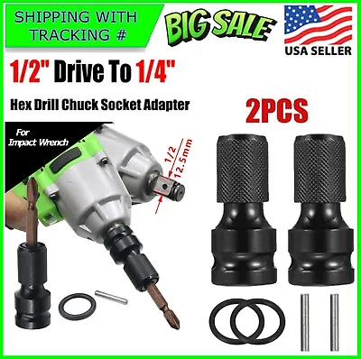 2Pcs 1/2  Drive To 1/4  Socket Adapter For IMPACT WRENCH Hex Drill Chuck Convert • $5.99