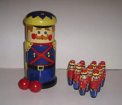 $30 • Buy Terrys Village Wooden Toy Soldiers Nesting Doll Bowling Game Set W/ Ball