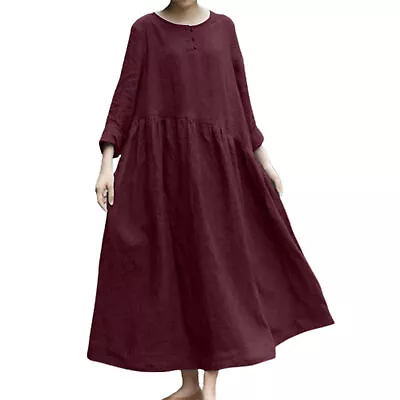 Baggy Dress Irregular Stitching Plus Size Loose Fit Large Hem Maxi Dress Buttons • $31.61