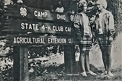 4-H Club Summer Camp Ohio Utica OH. Teenage Girls At Sign. 1950s B&W. • $3.38