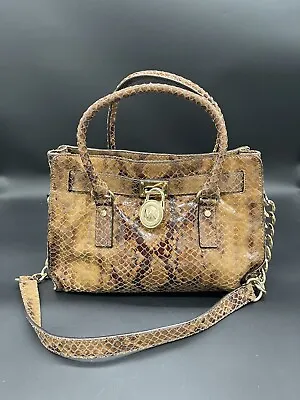 Michael Kors Hamilton Python 2-Way-Bag Snake Print Purse Brown/Tan-Gold Hardware • $69.99