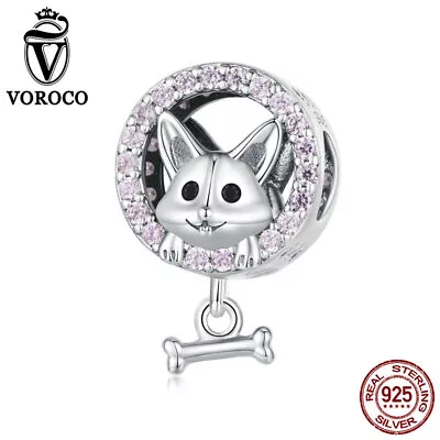 Voroco Women 925 Sterling Silver Corgi Bead Pendant Charm Fit European Bracelet • $11.90