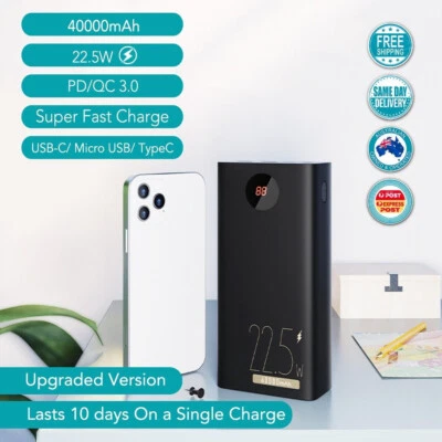 $69 • Buy 40000mAh Power Bank 22.5W Super Fast Charging Portable Battery PD/OC3.0 Type C