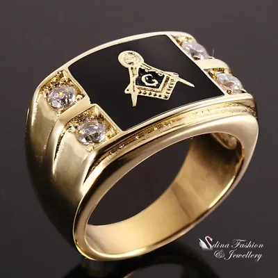 $35.99 • Buy High Quality Stainless Steel & Gold Filled Square Compass Masonic Signet Ring