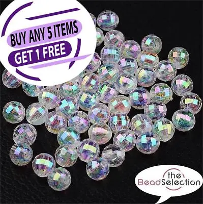 200 Acrylic Beads 6mm Faceted Round Clear 'AB' Rainbow Lustre Jewellery ACR97 • £3.19