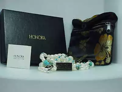 QVC Honora Pearl Sterling Turquoise Aquamarine London Blue Necklace 40  New Box • £125.34