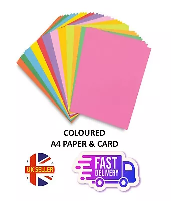 A4 Coloured Paper OR Card Arts & Craft Sheets Ream - 80gsm 160gsm Printer Copier • £1.25