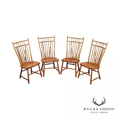 S. Bent & Bros. Set Of Four Oak Windsor Dining Chairs • $995