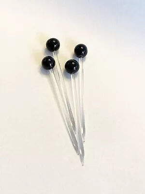 Art Glass Black Ball Olive Barware Martini Olive Swizzle Pick Sticks • 4 Pc • $18.95