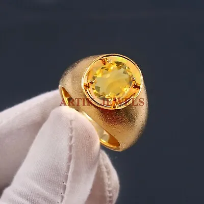 Natural Citrine Gemstone With Gold Plated 925 Sterling Silver Men's Ring #4924 • $83.22