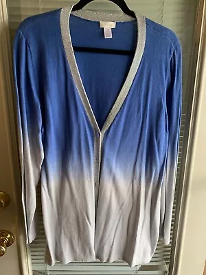 $14.99 • Buy Chico’s Size 3 Blue V-neck Cardigan, Tunic Length.ombre From Blue To Soft Gray