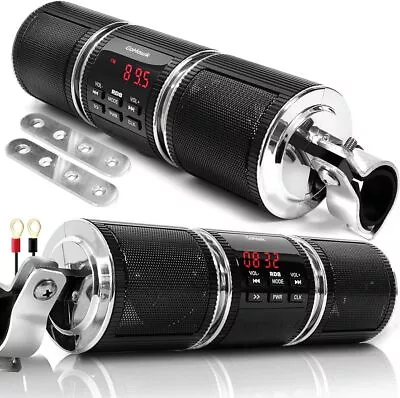 Waterproof Bluetooth Motorcycle Stereo Speakers 7/8 -1.25  Handlebar MountBlack • $63.72