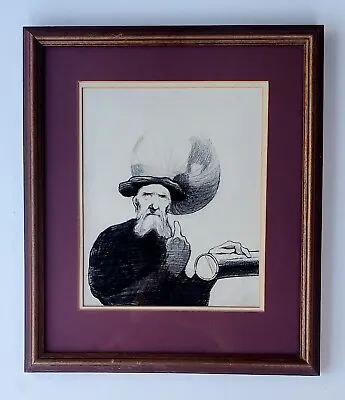 Vintage Strange Charcoal Drawing Man With Globe Head – Surrealist • $85
