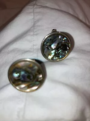 Vintage Silvertone Abalone Inlay Round Cufflinks Cuff Links • $23