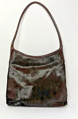 90s Y2K MAXX New York Brown Fur Cowhide Hobo Shoulder Handbag • $23.10