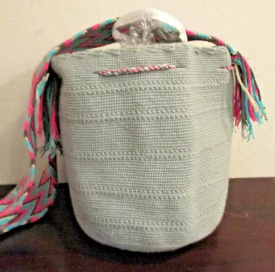 Bag Wayuu Mochila Bucket Boho Colombia Rioacha Gray Pink Blue White Purse NEW 70 • $60